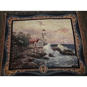 VTG 2003 Thomas Kinkade Woven Tapestry Throw Blanket Lighthouse NEW 48" x 60"